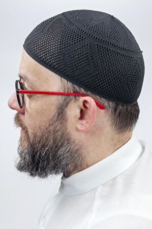 İlmek Dantel Örme Namaz Takkesi - Siyah