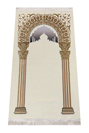 Taç Mahal Desenli Şönil Seccade - Krem Renk