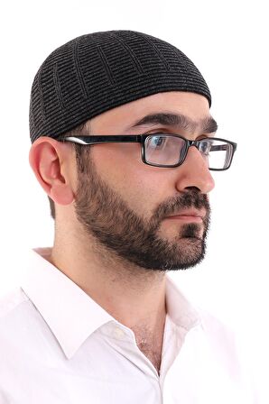 Kışlık Yün Takke Çift Renk - Siyah