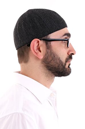 Kışlık Yün Takke Çift Renk - Siyah