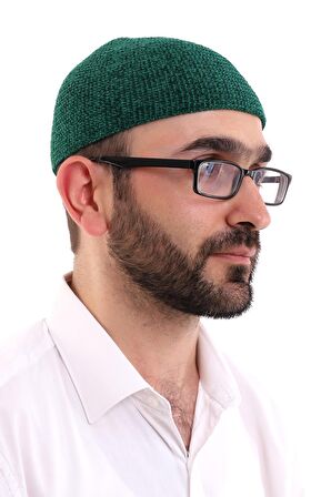 Kışlık Kadife Takke Düz Desen - Yeşil