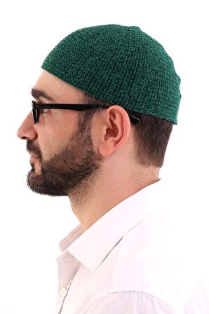 Kışlık Kadife Takke Düz Desen - Yeşil