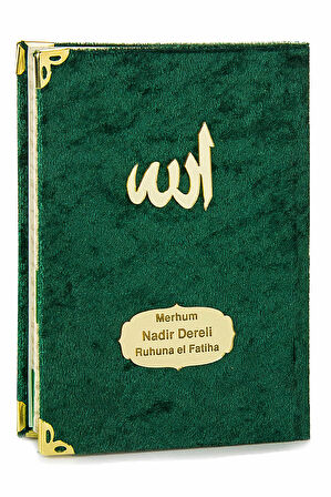 10 Adet Kadife Kaplı Yasin Kitabı - Çanta Boy - İsme Özel Plakalı - Tesbihli - Keseli - Yeşil Renk - Mevlüt Hediyeliği - 80 Sayfa