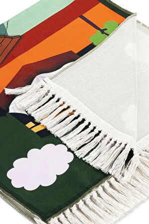 Dijital Baskılı Çocuk Seccadesi - Kayıklı Kabeli Yeşil Renk - 44 X 78 cm