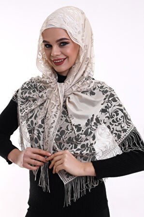 Narin Pamuk Tül Şal Koyu Krem-2 60x160