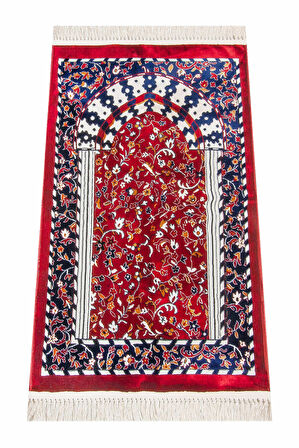 Hali Tipi Dokuma Ravza Desenli Seccade - Kırmızı