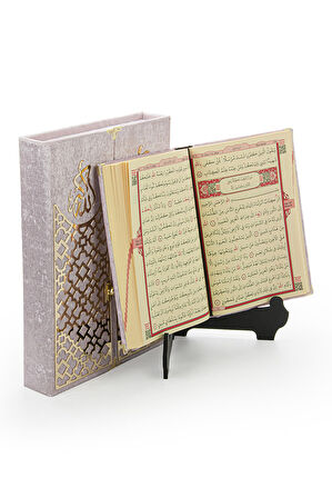 Mültezem Standlı Kadife Kaplı Kuranı Kerim Seti - Pembe