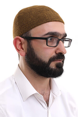 Hardal Kışlık Nokta Desenli Orlon Namaz Takkesi