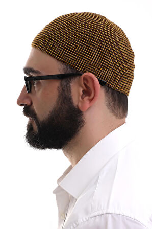 Hardal Kışlık Nokta Desenli Orlon Namaz Takkesi