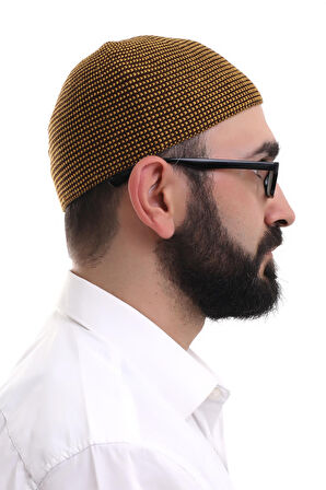 Hardal Kışlık Nokta Desenli Orlon Namaz Takkesi