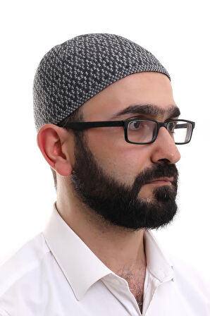Açık Gri Kışlık Orlon Namaz Takkesi Baklava Desenli Takke