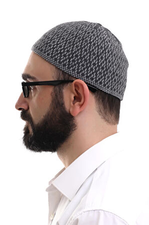 Açık Gri Kışlık Orlon Namaz Takkesi Baklava Desenli Takke
