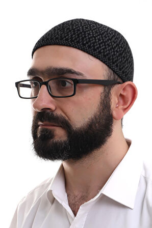 Koyu Gri Orlon Kışlık Namaz Takkesi Baklava Desenli Takke