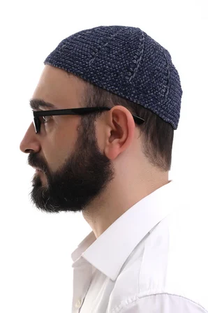 Lacivert Füme Kışlık Çift Renk Kadife Namaz Takkesi
