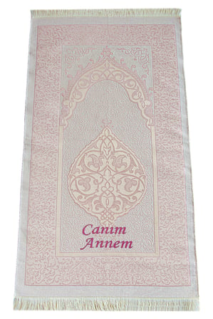 Anneler Gününe Özel Tesbih Zikirmatik Şal Canım Annem Nakışlı Seccade Seti Pembe