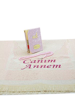 Anneler Gününe Özel Kadife Kaplı Yasin Kitabı Tesbih Nakışlı Seccade Seti
