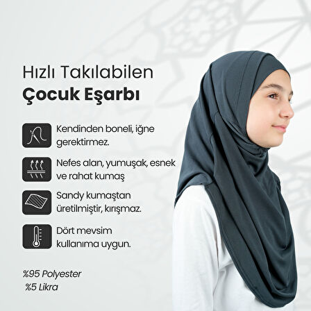 Pratik Hazır Geçmeli Boneli Çocuk Şal Antrasit