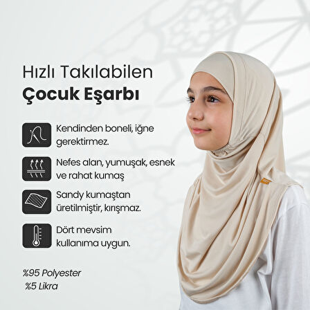 Pratik Hazır Geçmeli Boneli Çocuk Şal Bej