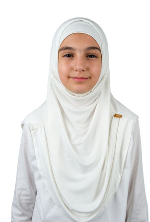 Pratik Hazır Geçmeli Boneli Çocuk Şal Beyaz