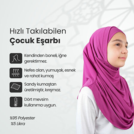 Pratik Hazır Geçmeli Boneli Çocuk Şal Fuşya