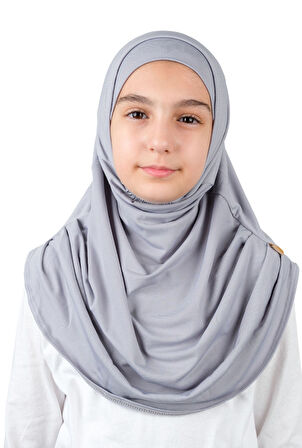 Pratik Hazır Geçmeli Boneli Çocuk Şal Gri