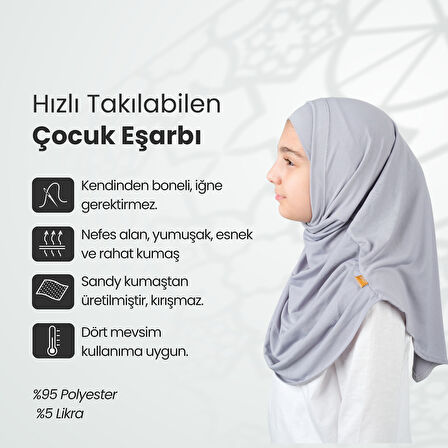 Pratik Hazır Geçmeli Boneli Çocuk Şal Gri