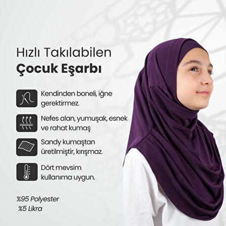 Pratik Hazır Geçmeli Boneli Çocuk Şal Mürdüm