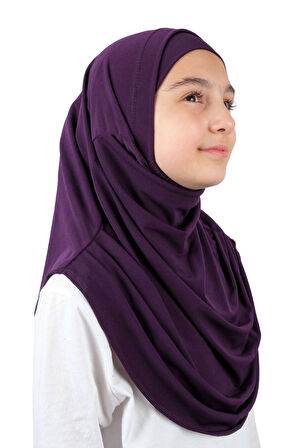 Pratik Hazır Geçmeli Boneli Çocuk Şal Mürdüm