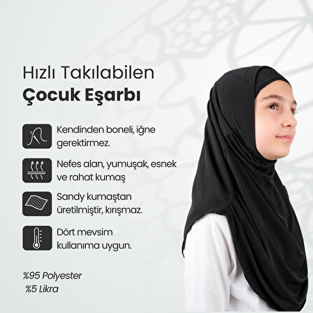 Pratik Hazır Geçmeli Boneli Çocuk Şal Siyah
