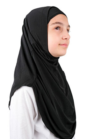 Pratik Hazır Geçmeli Boneli Çocuk Şal Siyah