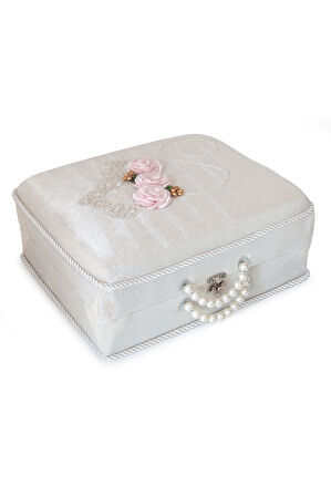 Kadife Süngerli Güllü Dantelli Çeyizlik Bohça Sandığı