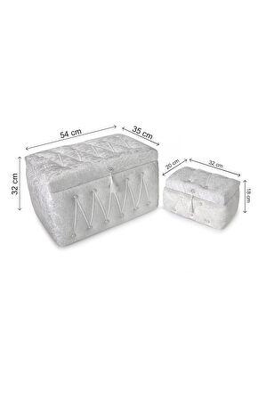 Söz Nişan Düğün Çeyizlik Kadife Gelin Bohça İkili Sandık - Beyaz