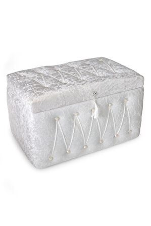 Söz Nişan Düğün Çeyizlik Kadife Gelin Bohça İkili Sandık - Beyaz