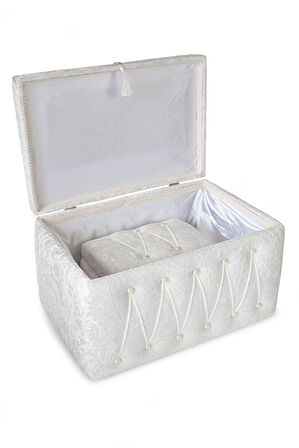 Söz Nişan Düğün Çeyizlik Kadife Gelin Bohça İkili Sandık - Beyaz