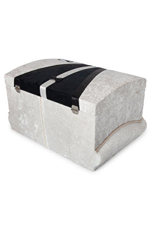 Kadife Süngerli Şeritli Söz Nişan Düğün Çeyizlik Gelin Bohça Sandık Seti (Büyük+Küçük) - Krem/Siyah