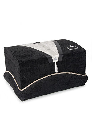 Kadife Süngerli Şeritli Söz Nişan Düğün Çeyizlik Gelin Bohça Sandık Seti (Büyük+Küçük) - Siyah