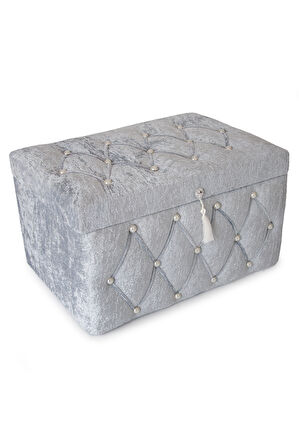 Kadife Kapitone Söz Nişan Düğün Çeyizlik Gelin Bohça Sandık Seti (Büyük+Küçük) - Gri