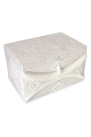 Kadife Dantelli Söz Nişan Düğün Çeyizlik Gelin Bohça Sandık Seti (Büyük+Küçük) - Taş