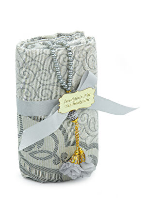 Hediyelik İsme Özel Tesbihli Seccade Seti Gri