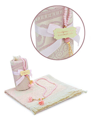 Hediyelik İsme Özel Tesbihli Seccade Seti Pembe