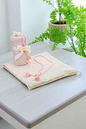 Hediyelik İsme Özel Tesbihli Seccade Seti Pembe