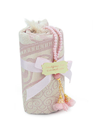 Hediyelik İsme Özel Tesbihli Seccade Seti Pembe