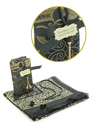 Hediyelik İsme Özel Tesbihli Seccade Seti Siyah