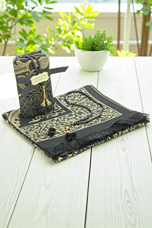 Hediyelik İsme Özel Tesbihli Seccade Seti Siyah