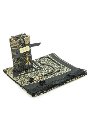 Hediyelik İsme Özel Tesbihli Seccade Seti Siyah