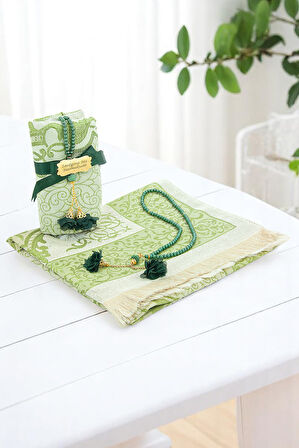 Hediyelik İsme Özel Tesbihli Seccade Seti Yeşil