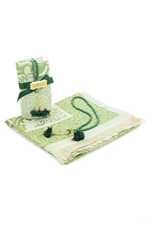 Hediyelik İsme Özel Tesbihli Seccade Seti Yeşil