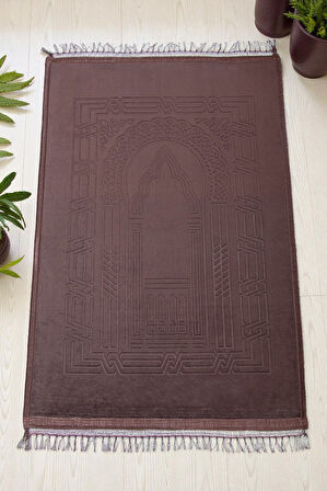 Yumuşak Kadife Dokulu Peluş Seccade Kahverengi