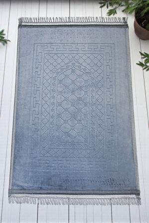 Yumuşak Kadife Dokulu Peluş Seccade Mavi