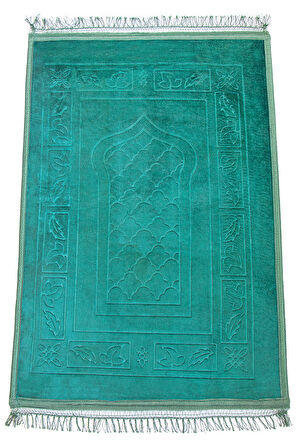 Yumuşak Kadife Dokulu Peluş Seccade Yeşil